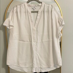 Crown & Ivy White Blouse with Ruffle Sleeves